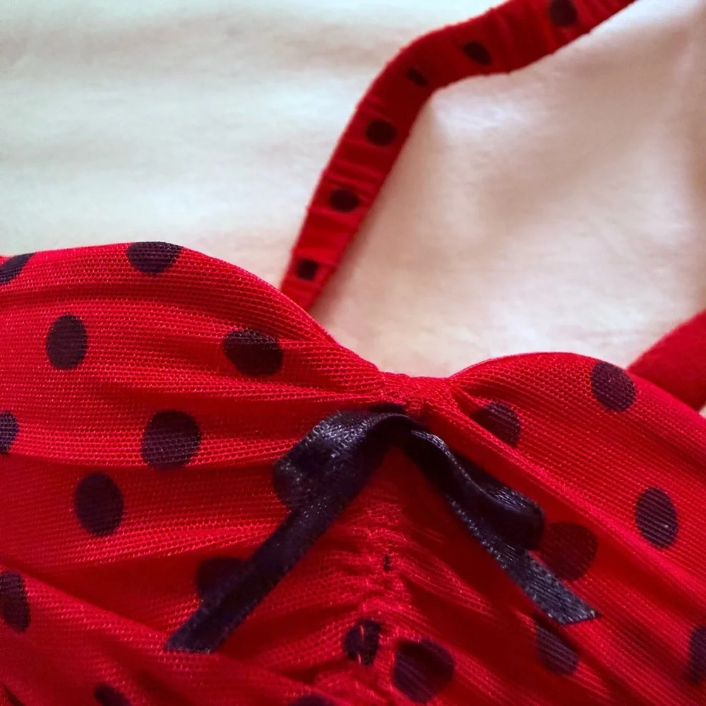 Preowned Chantal Thomass Sexy Lingerie Set Red Black Polka Dot Sz 36C/XS-S - Picture 4 of 8